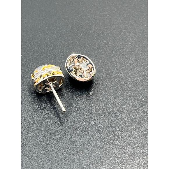 NH Michael Valitutti Sterling Silver Two Tone Ethiopian Opal Cabochon Earring - Picture 9 of 11